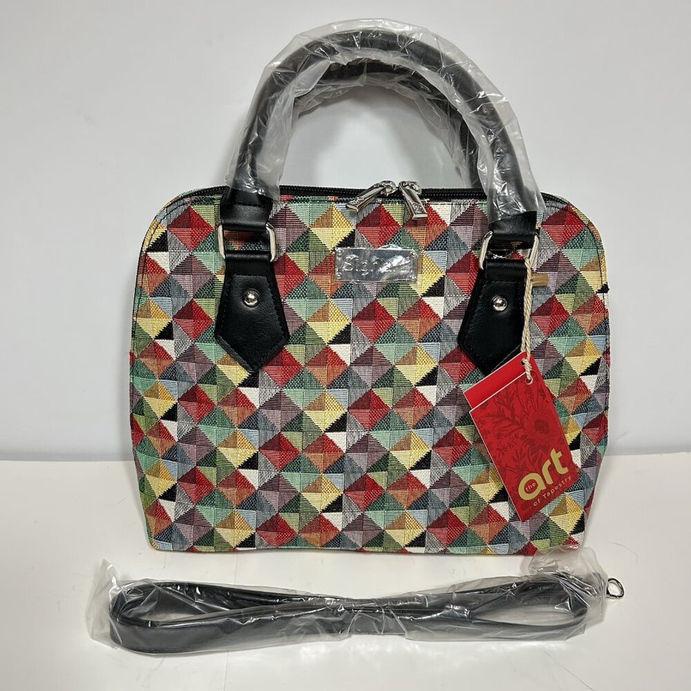 NWT Signare Tapestry Hand Shoulder Crossbody Bag Multicolor Triangle Design